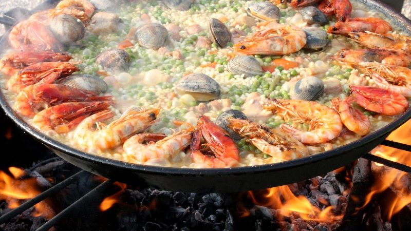 Paella Cooking Over Wood Fire